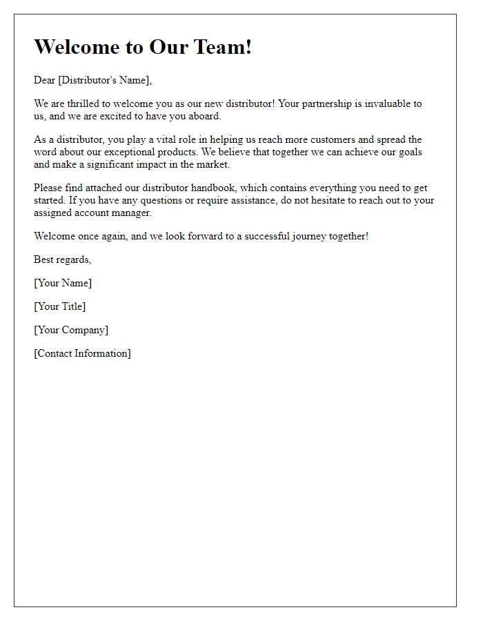 Letter template of Welcome to Our New Distributor