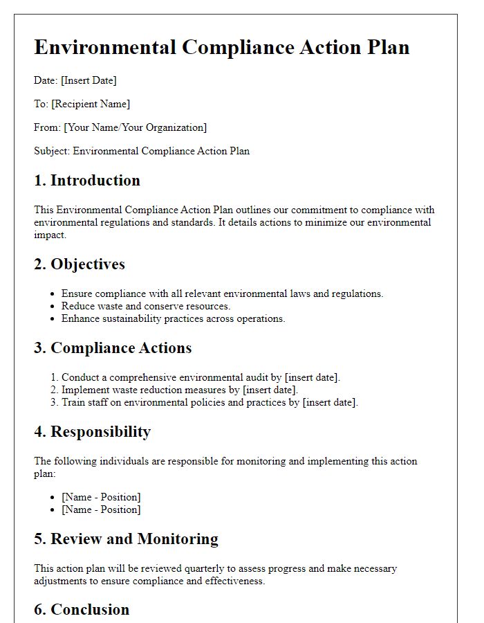 Letter template of environmental compliance action plan