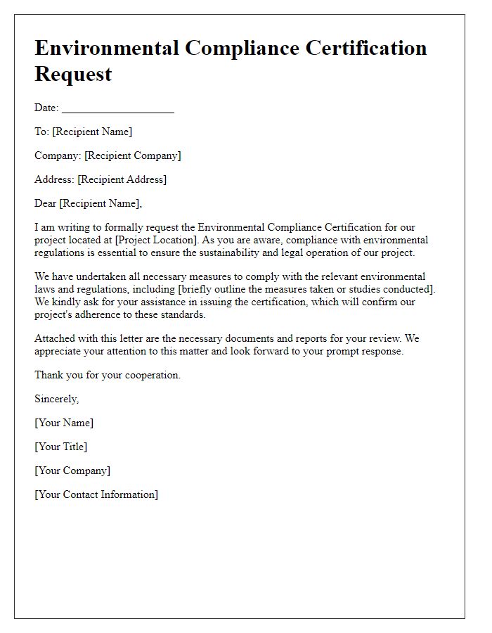 Letter template of environmental compliance certification request