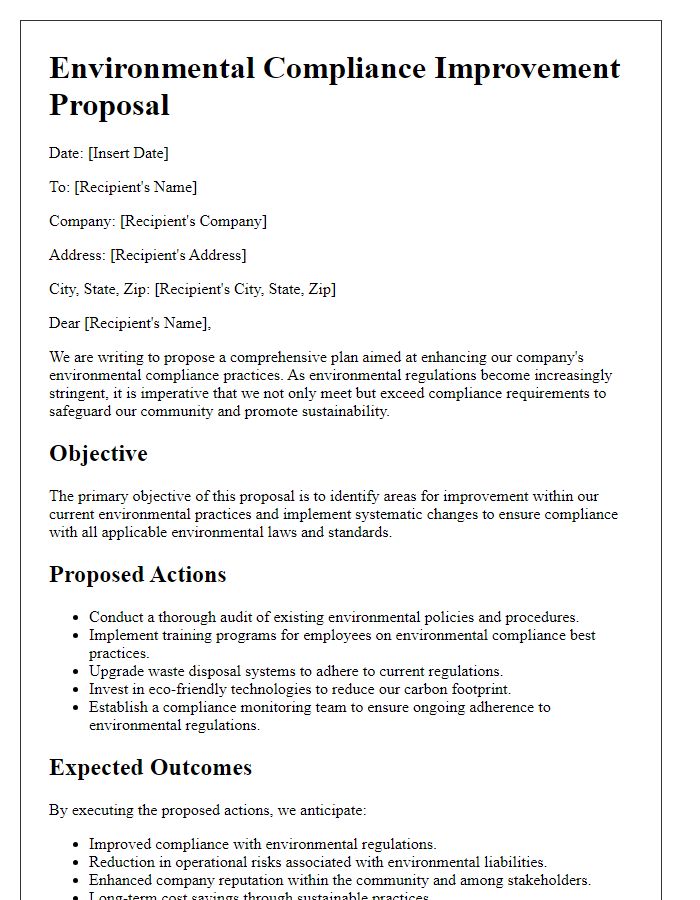 Letter template of environmental compliance improvement proposal