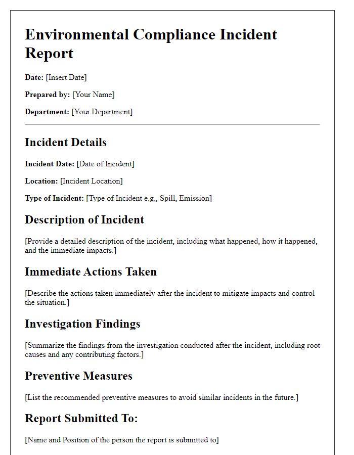 Letter template of environmental compliance incident report