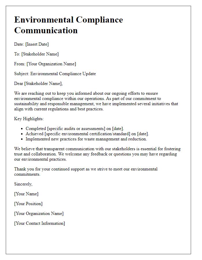 Letter template of environmental compliance stakeholder communication