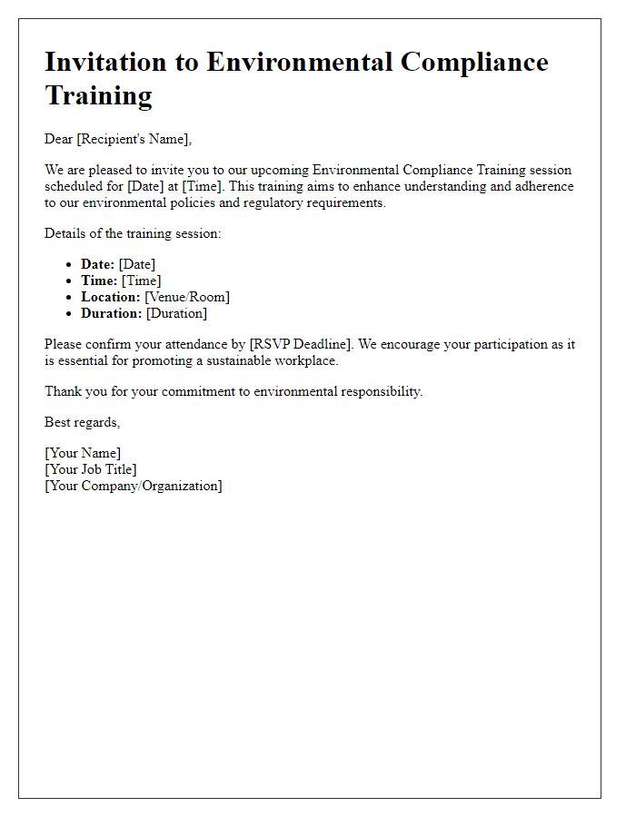 Letter template of environmental compliance training invitation