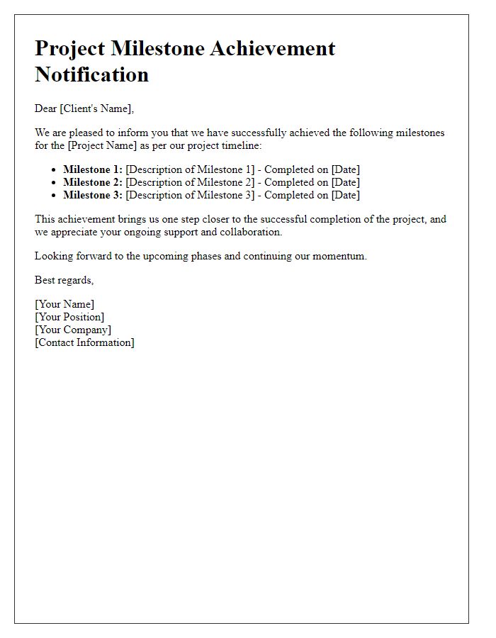 Letter template of achievement of project milestones for clients