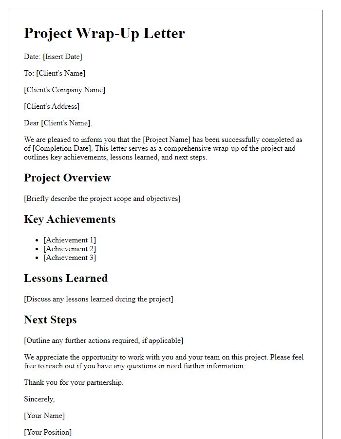 Letter template of comprehensive project wrap-up for clients