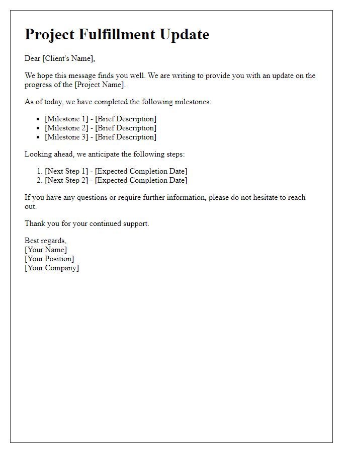 Letter template of project fulfillment update to clients