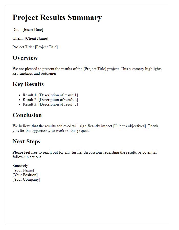 Letter template of project results summary for clients