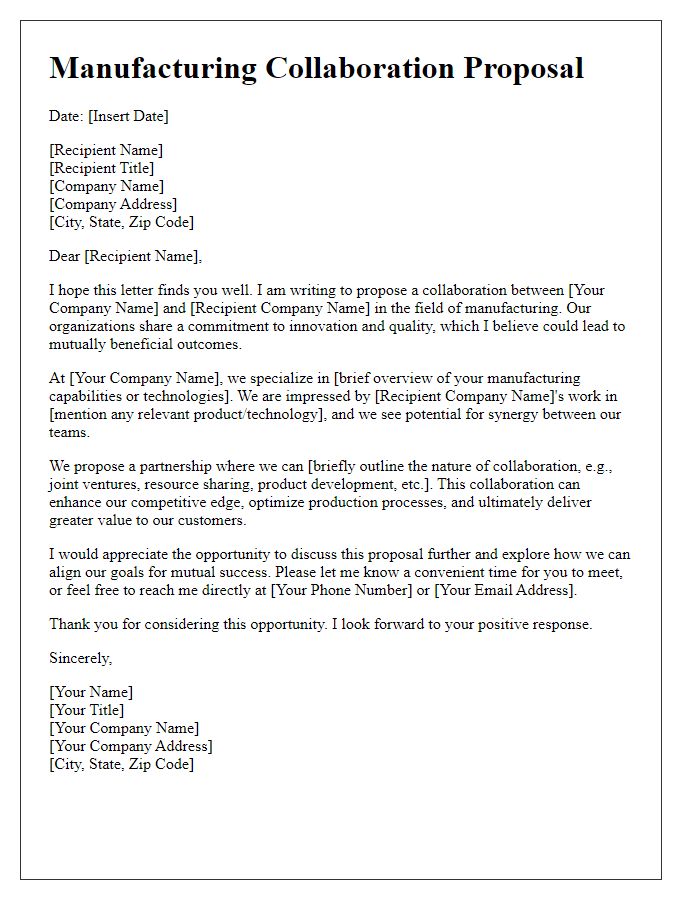 Letter template of manufacturing collaboration proposal