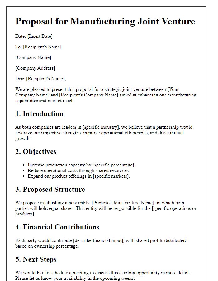 Letter template of proposal for manufacturing joint venture