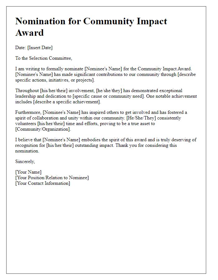 Letter template of nomination for community impact award