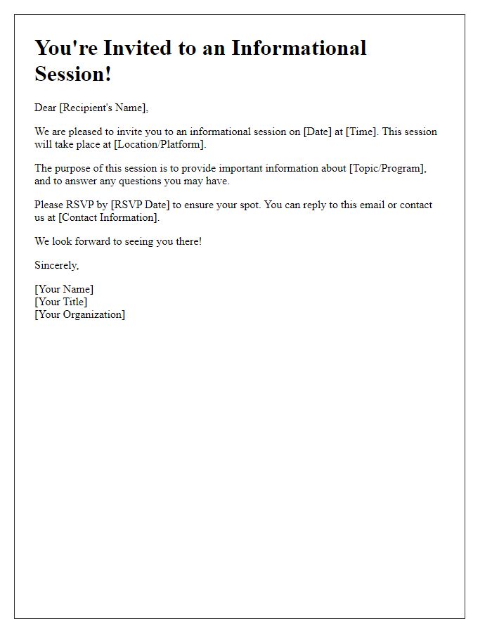 Letter template of informational session invitation