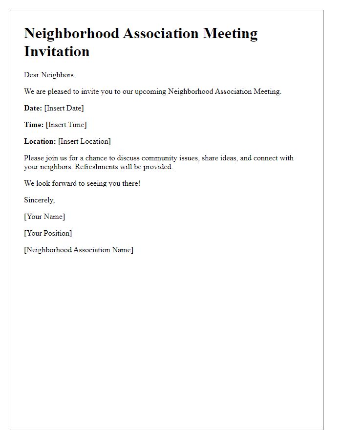 Letter template of neighborhood association meeting invitation