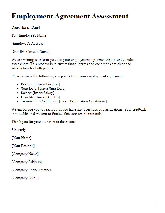 Letter template of employment agreement assessment