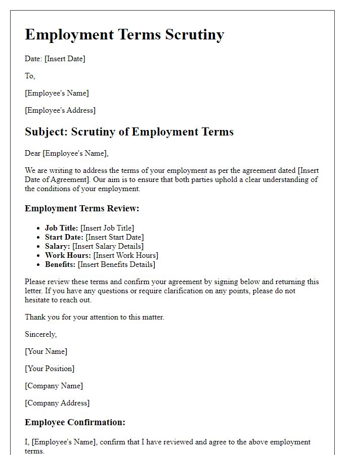 Letter template of employment terms scrutiny