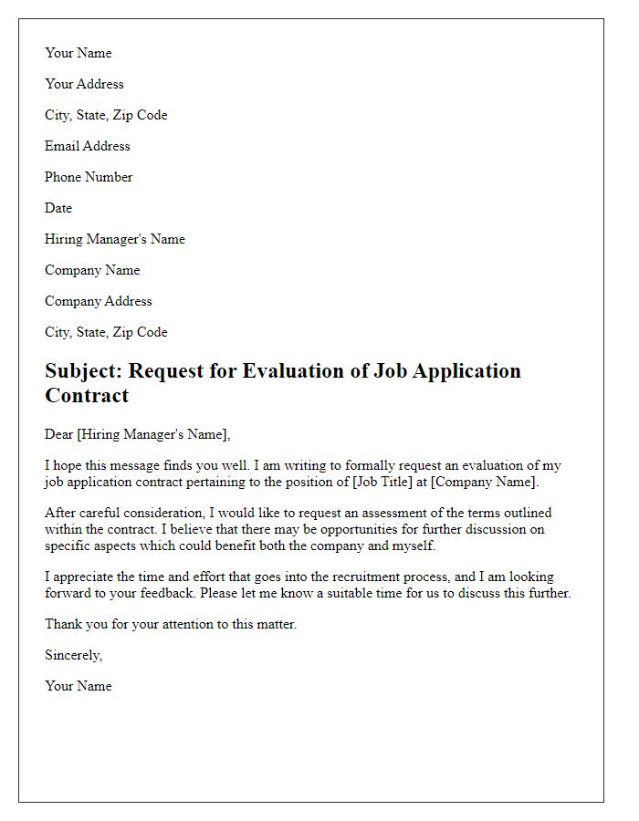 Letter template of job application contract evaluation request