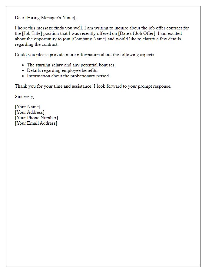 Letter template of job offer contract inquiry