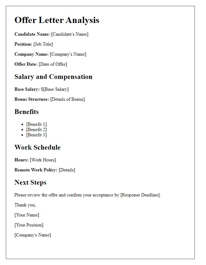 Letter template of offer letter analysis