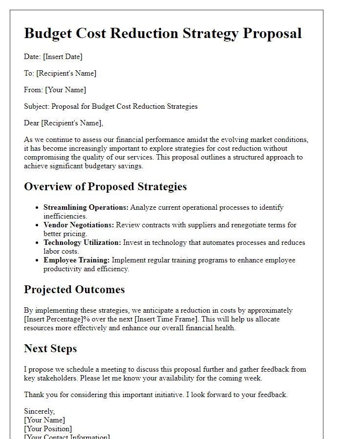 Letter template of budget cost reduction strategy proposal