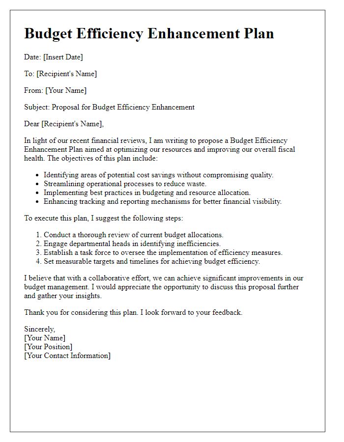 Letter template of budget efficiency enhancement plan