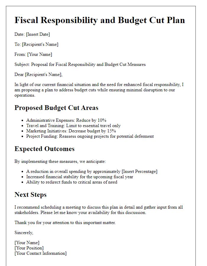 Letter template of fiscal responsibility and budget cut plan