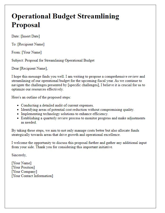 Letter template of operational budget streamlining