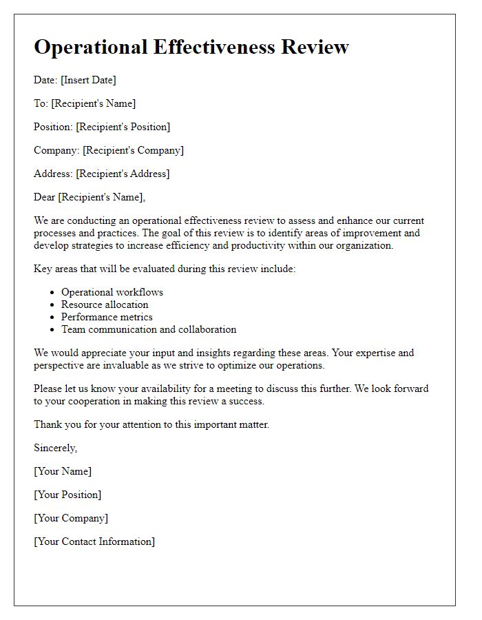 Letter template of operational effectiveness review