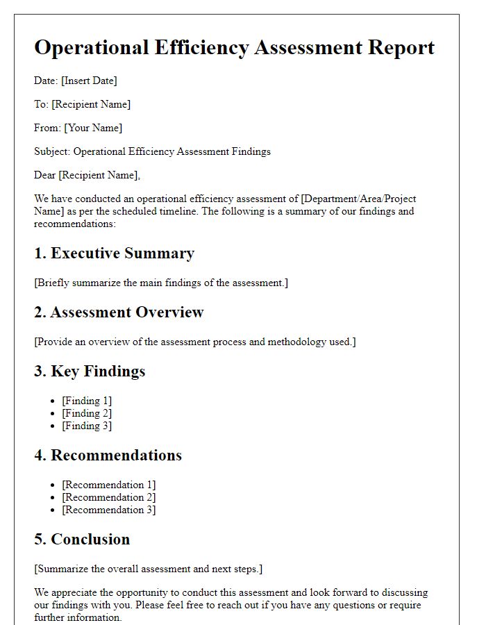 Letter template of operational efficiency assessment report