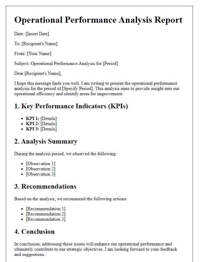 Letter template of operational performance analysis