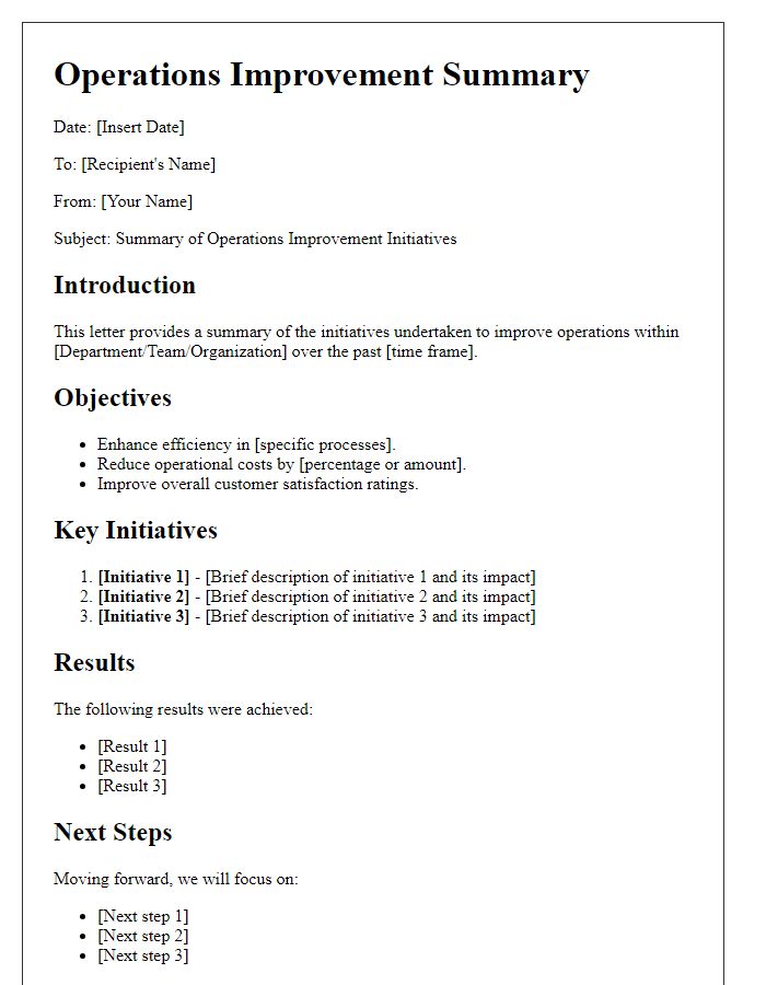 Letter template of operations improvement summary