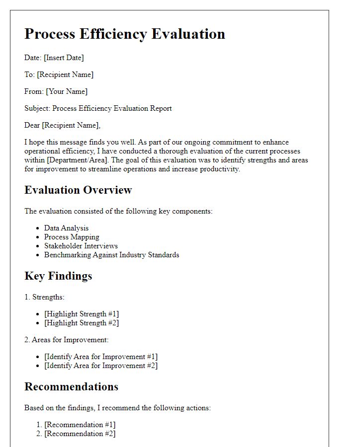 Letter template of process efficiency evaluation