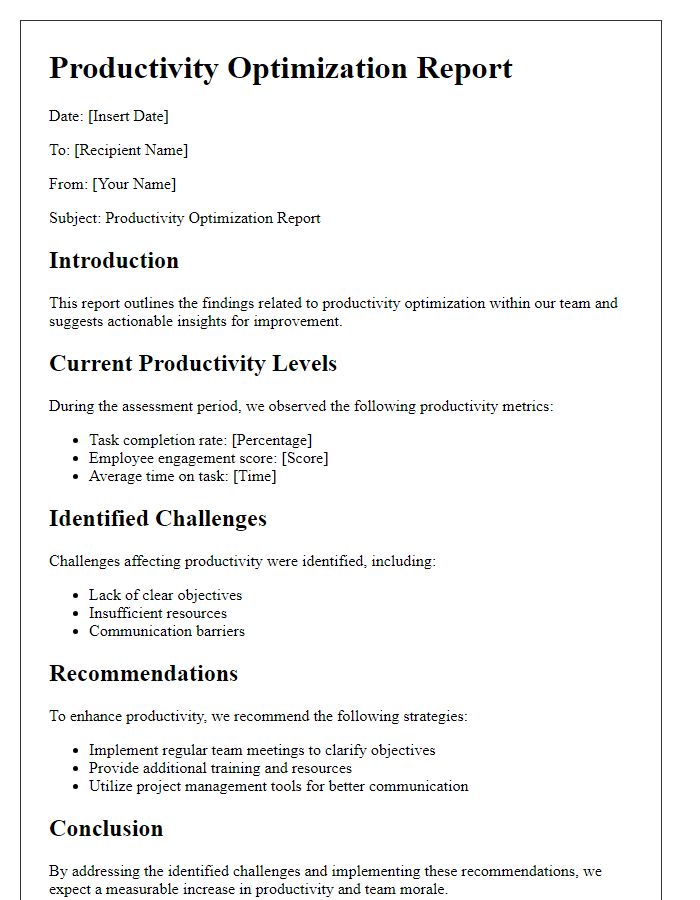 Letter template of productivity optimization report