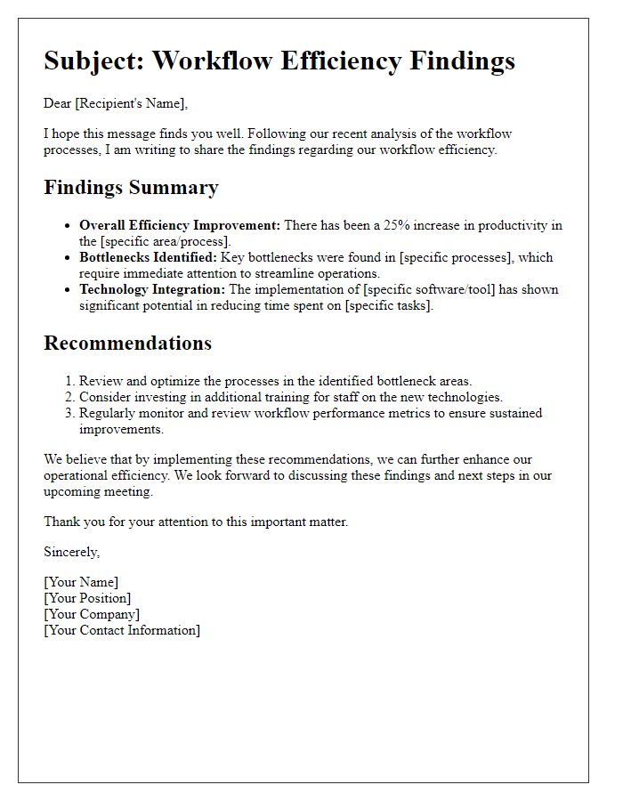 Letter template of workflow efficiency findings