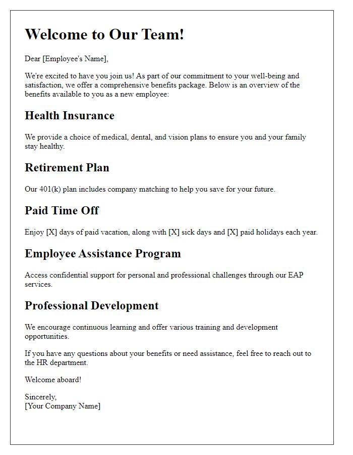 Letter template of benefits overview for new employees.