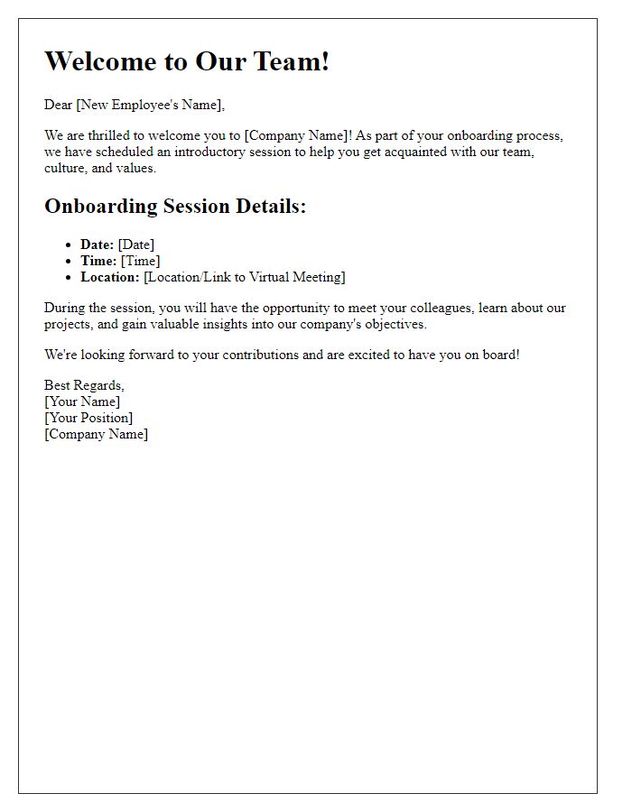 Letter template of introduction for onboarding session.