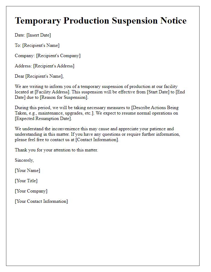 Letter template of temporary production suspension notice