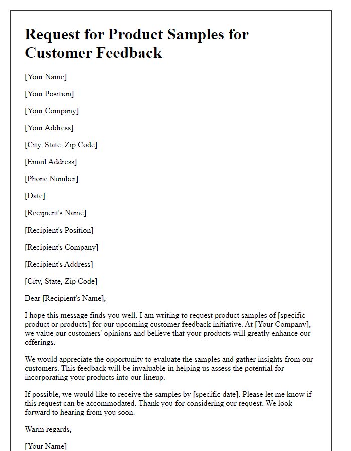 Letter template of request for product samples for customer feedback.