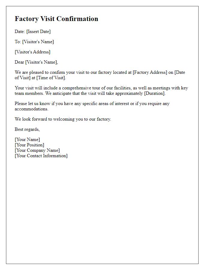 Letter template of confirmation for factory visit