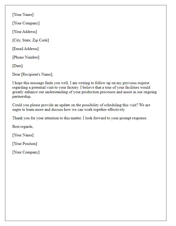 Letter template of follow-up on factory visit request