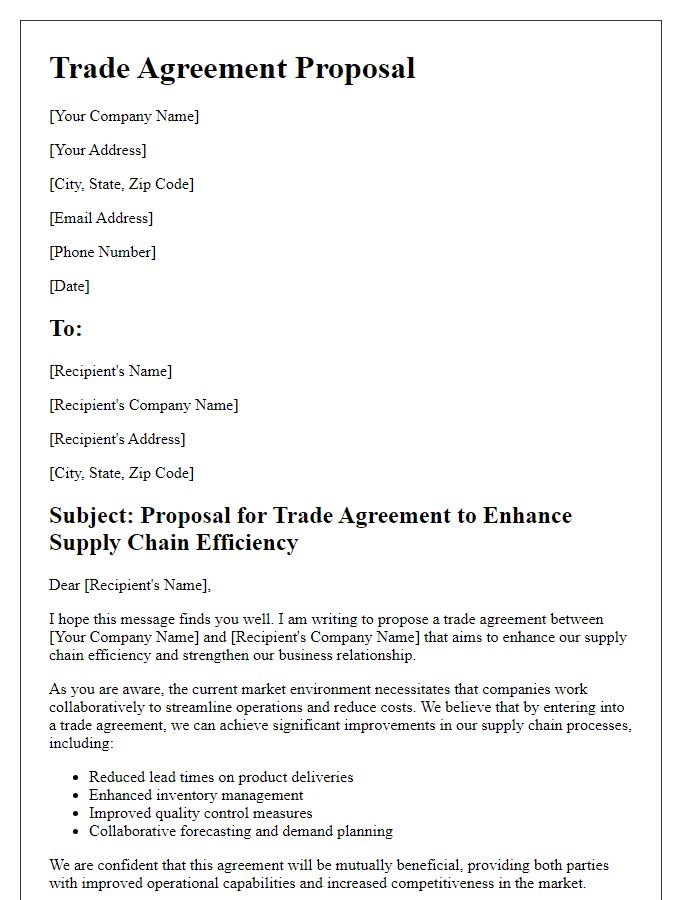 Letter template of trade agreement proposal to enhance supply chain efficiency