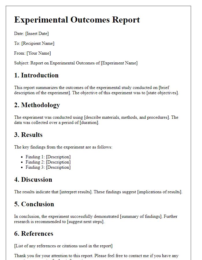 Letter template of experimental outcomes report