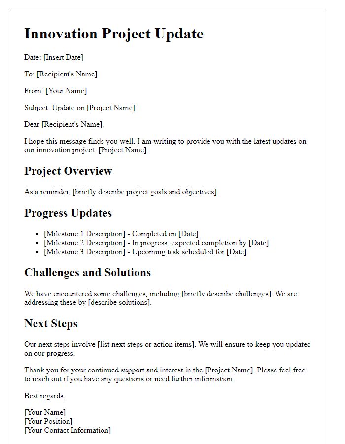 Letter template of innovation project update