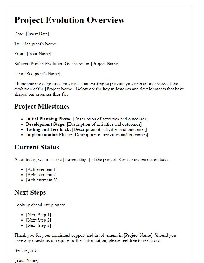 Letter template of project evolution overview