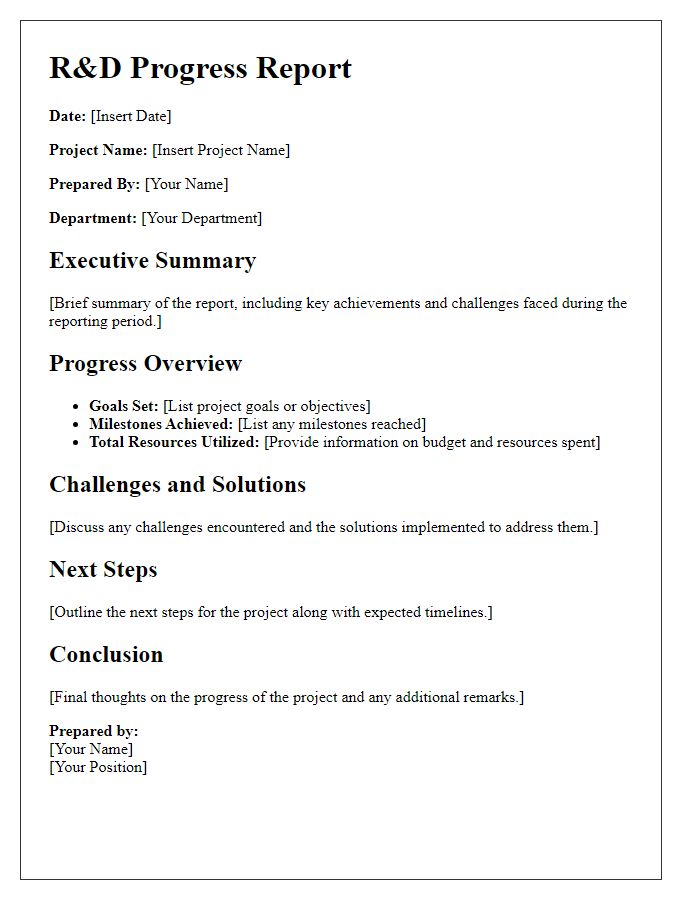 Letter template of R&D progress report