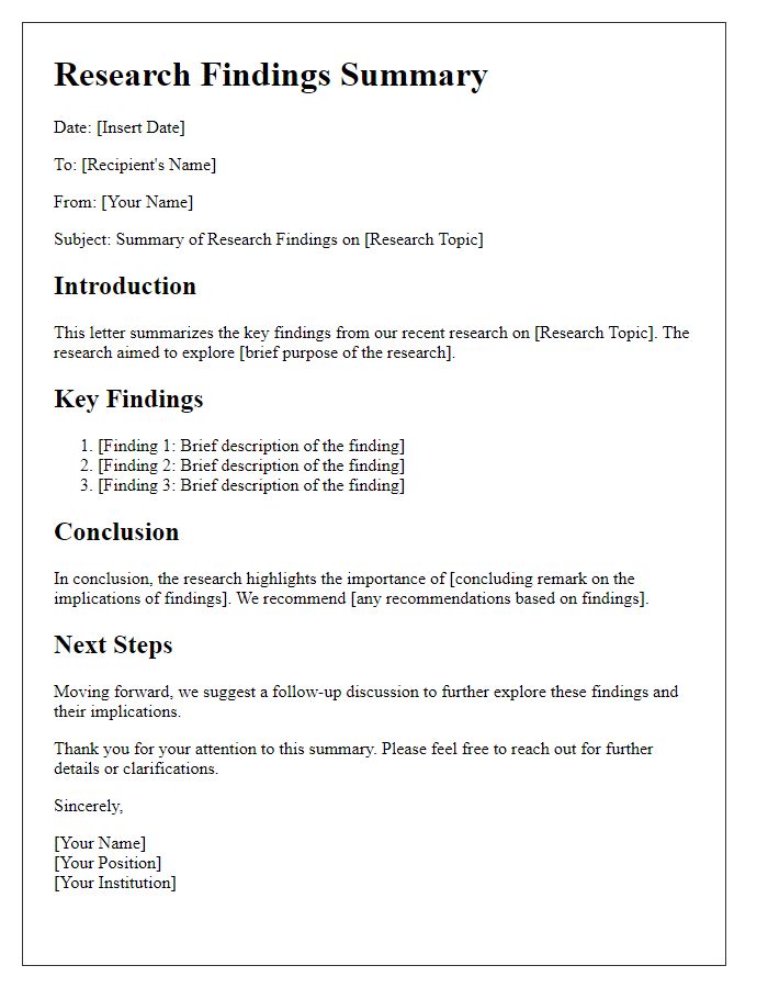 Letter template of research findings summary