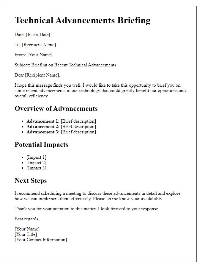 Letter template of technical advancements briefing