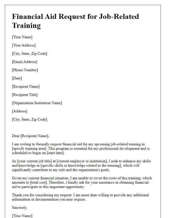 Letter template of financial aid request for job-related training.