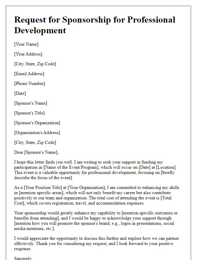 Letter template of sponsorship request for professional development.