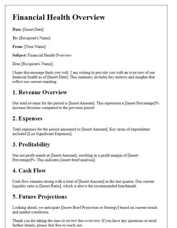 Letter template of financial health overview