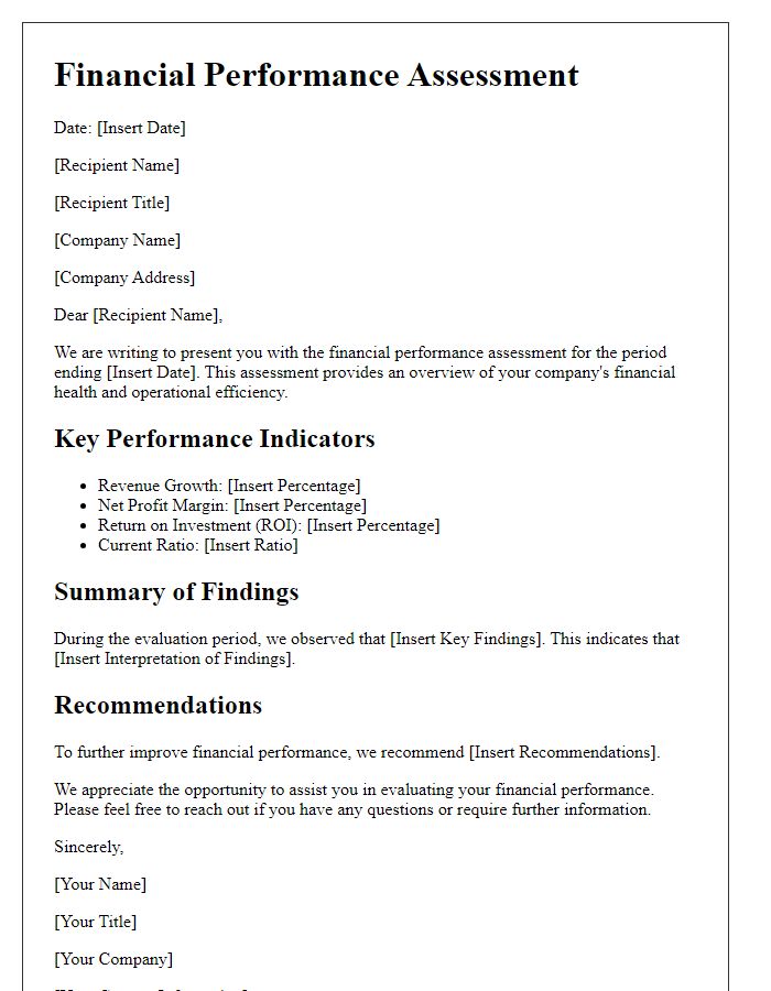 Letter template of financial performance assessment