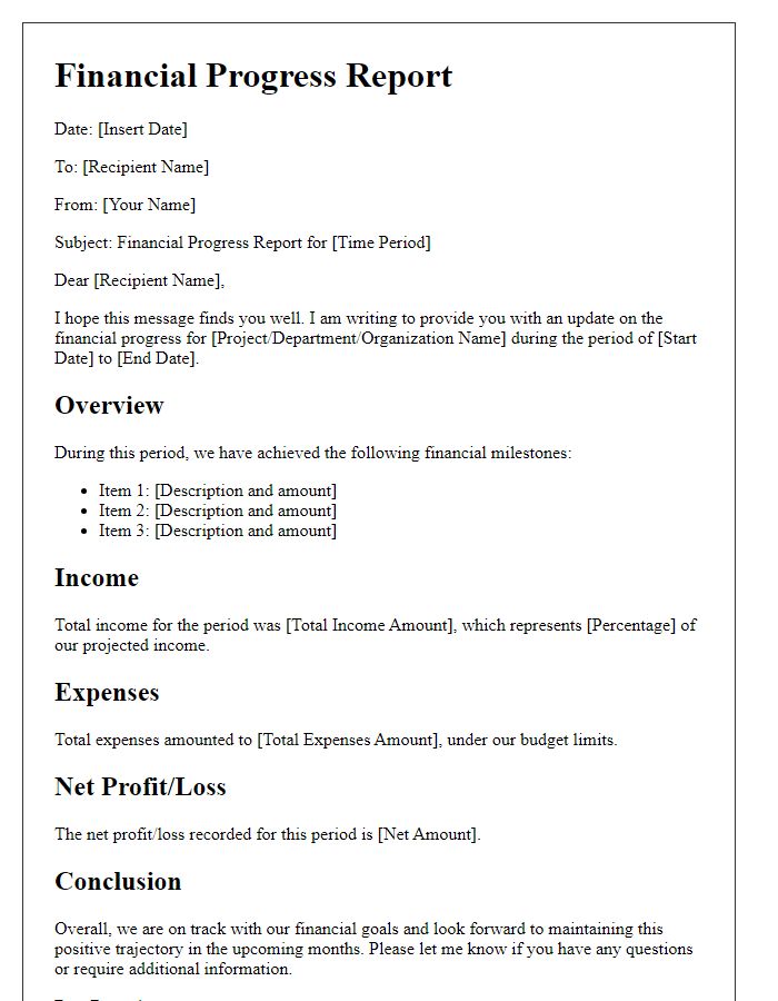 Letter template of financial progress report